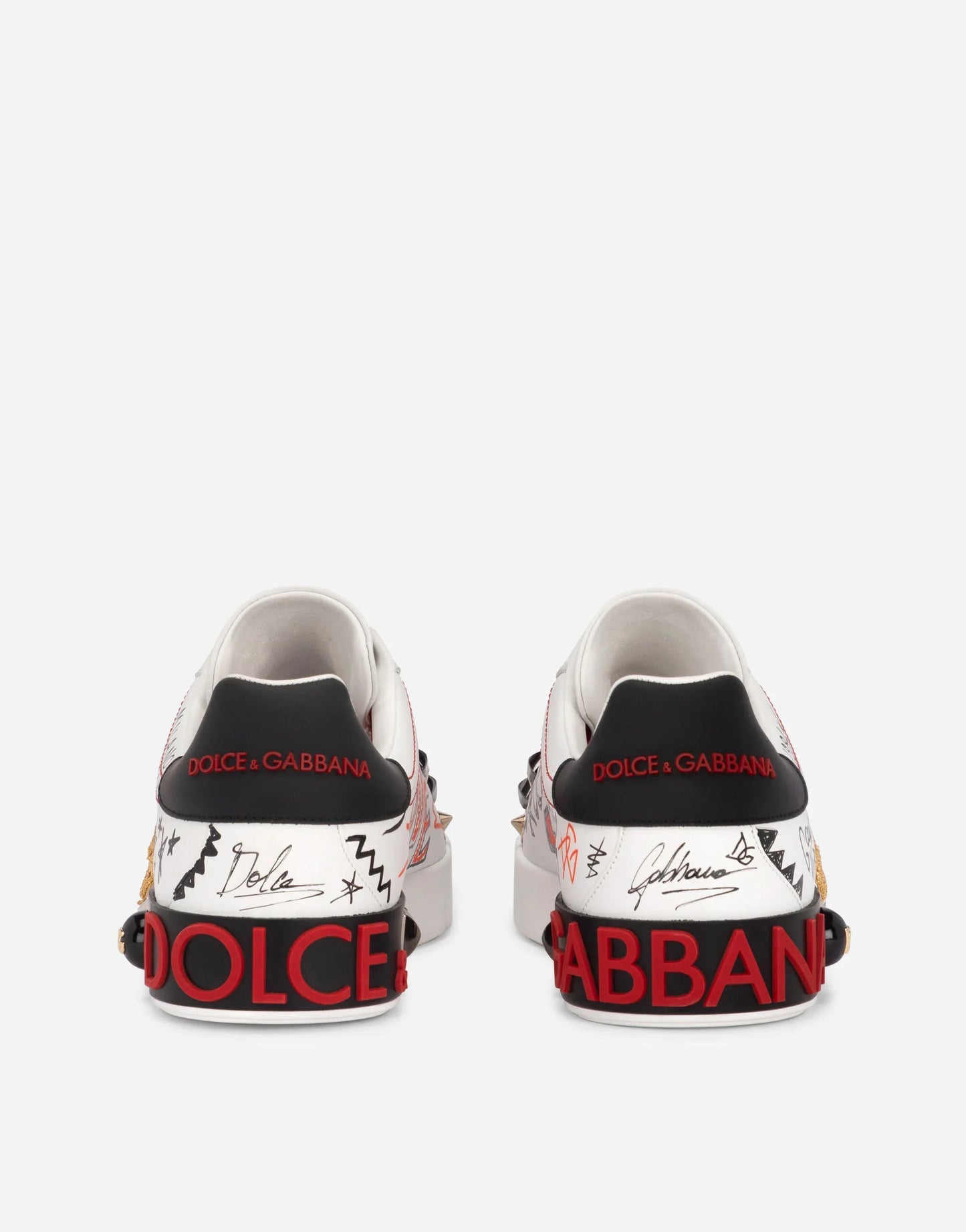 D&G Calfskin Portofino Sneakers With Embroidery And Studs