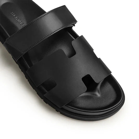 Hermès Paris Chypre Leather Black Sandals