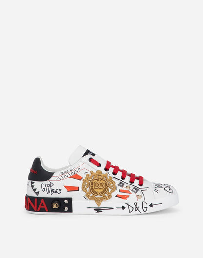 D&G Calfskin Portofino Sneakers With Embroidery And Studs