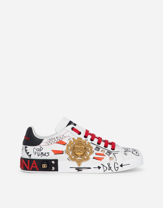 D&G Calfskin Portofino Sneakers With Embroidery And Studs