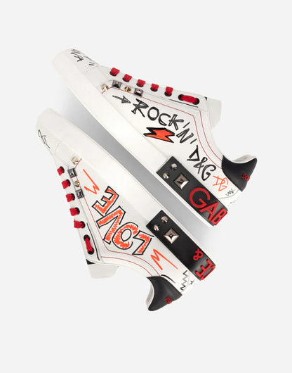 D&G Calfskin Portofino Sneakers With Embroidery And Studs