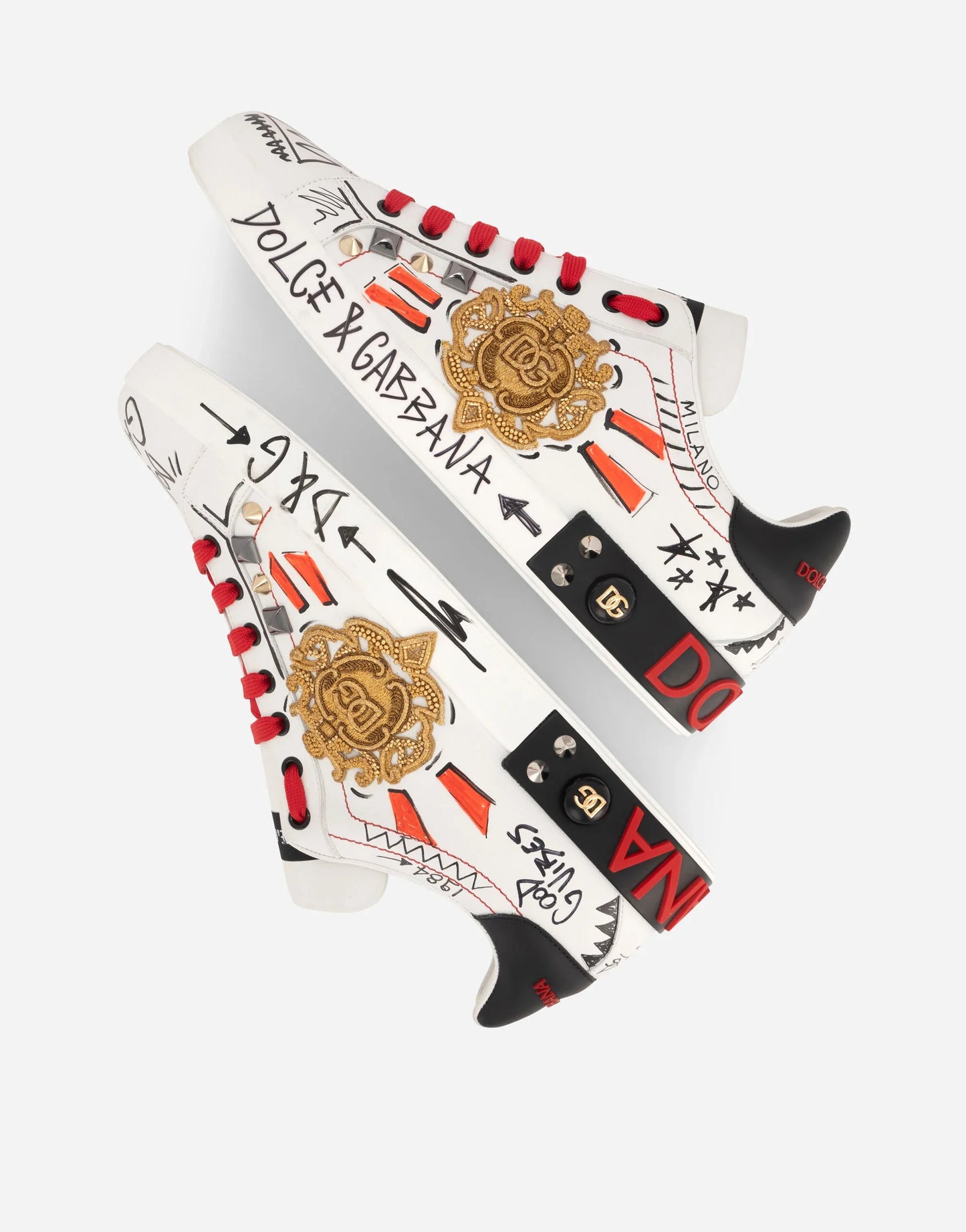 D&G Calfskin Portofino Sneakers With Embroidery And Studs