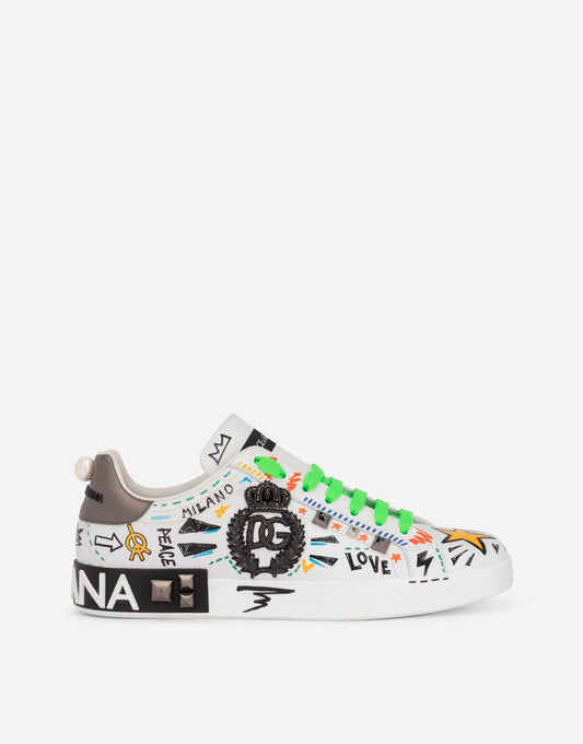 D&G Calfskin Portofino Sneakers With Embroidery And Studs